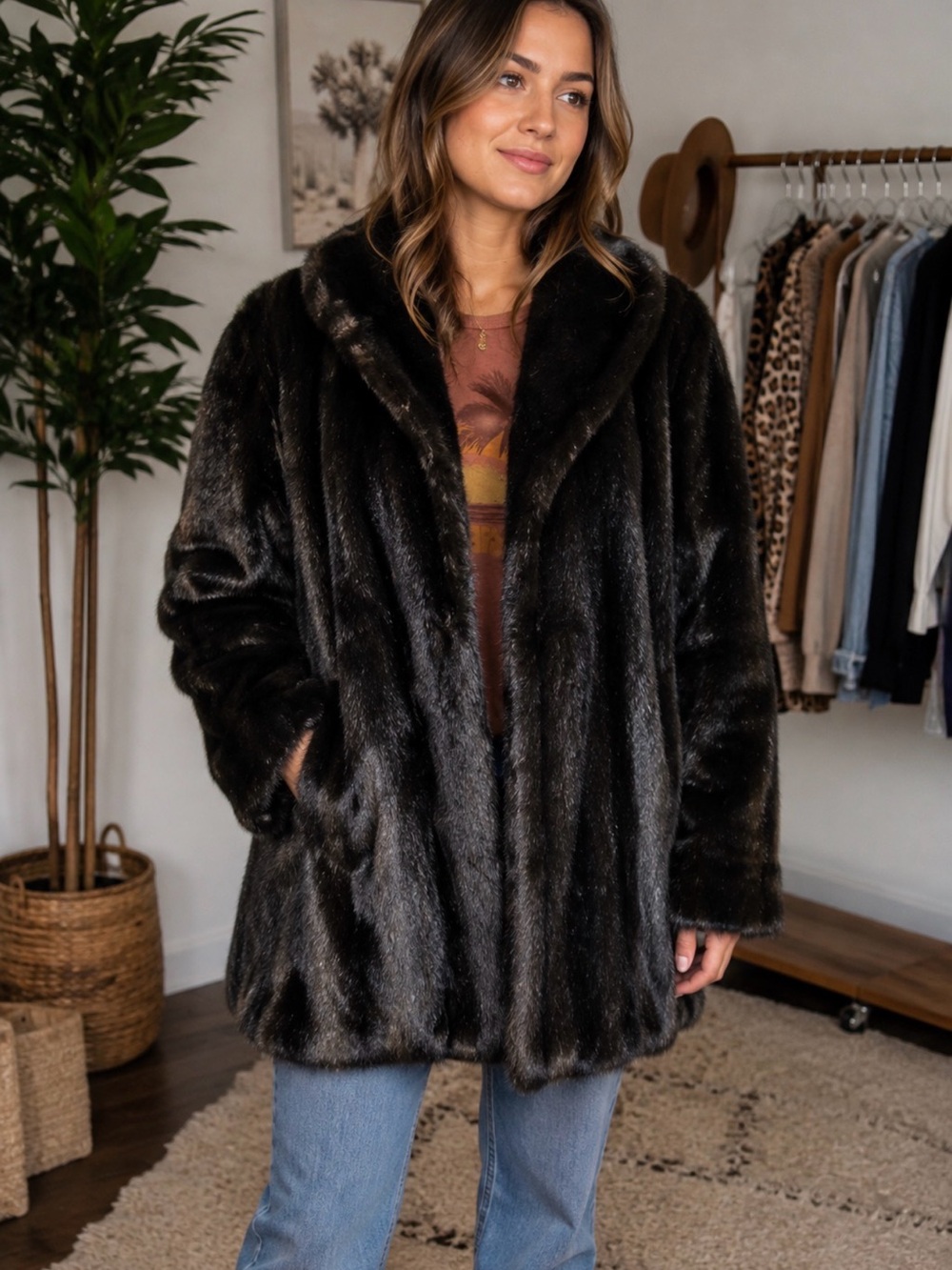 Luxurious Dark Brown Teddy Coat with Plush Shawl Collar